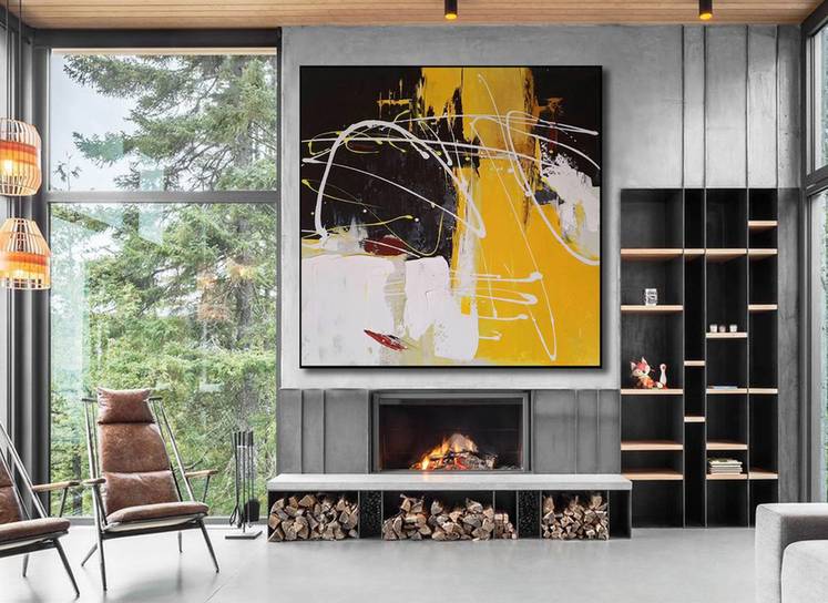 Abstract Yellow Acrylic Modern Abstract Canvas Artwork 2AN2F wall art